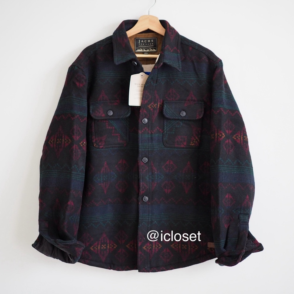 Jachs NY wool coat sherpa lined shirt jacket pockets